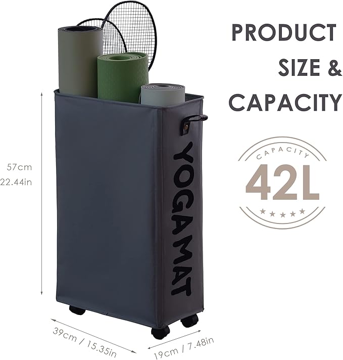 Caroeas Yoga Mat Storage Rack, Yoga Mat Holder Accessories, Home Gym Equipment Storage Yoga Mats, Women Men Workout Equipment Organization with Wheels
