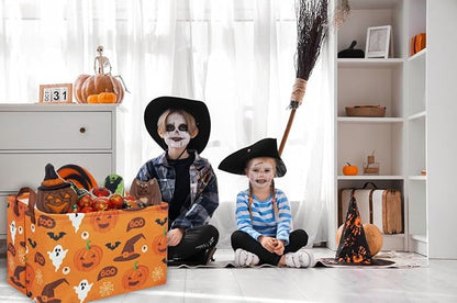 Essme Rectangular Halloween Baskets,Kids Basket Empty with Handles,Cute Baskets for kids Room Decor,Boys and Girls, Candy Bins,( Halloween).