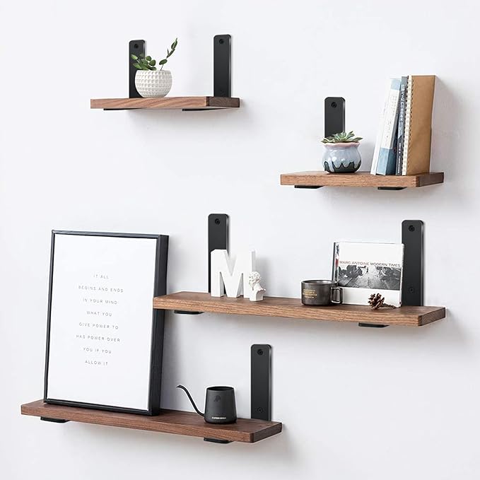 8 Pack - L 6" x H 4" x W1.5, 5mm Thick Black L Shelf Bracket, Iron Shelf Brackets, Metal Shelf Brackets, Floating Shelf, Shelf Supports with Screws