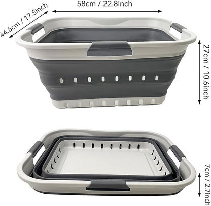 SAMMART 42L (11 gallon) Collapsible Plastic Laundry Basket - Foldable Pop Up Storage Container/Organizer - Space Saving Hamper/Basket (1, Grey/Steel Grey)