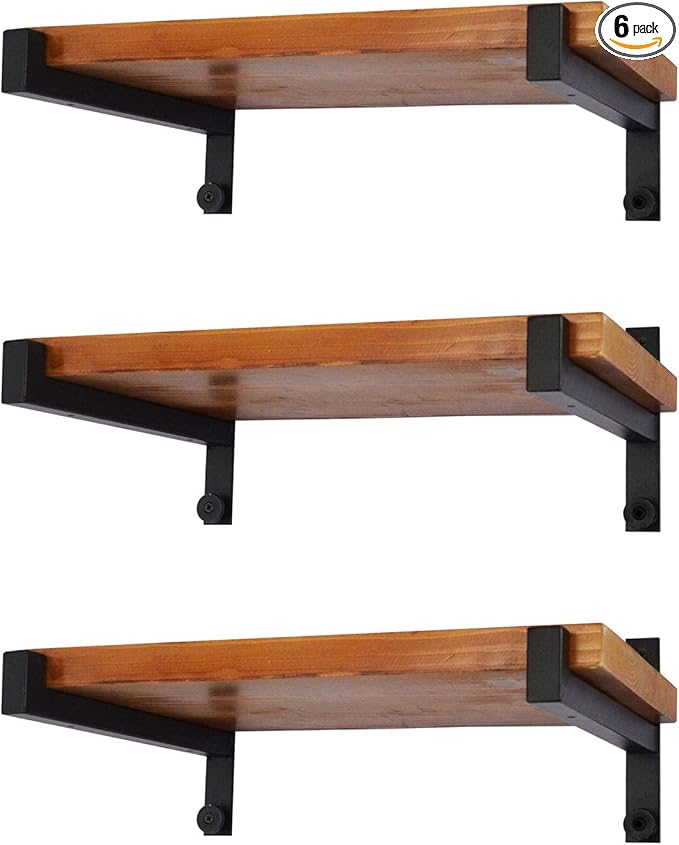 6 Pcs Heavy Duty Shelf Brackets 12 Inch Wall Mounted Industrial Metal Shelving Supports with Lip