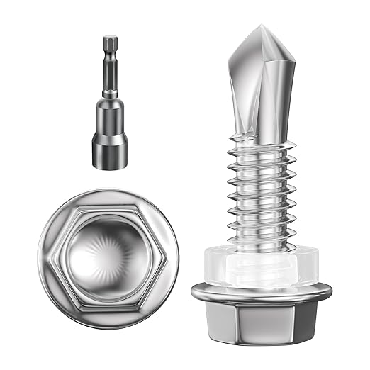 (250Pcs)#10×5/8" Hex Washer Head Self Drilling Screws, 410 Stainless Steel Metal SheetScrews，TEK Screws, Sheet Metal Self Tapping Screws