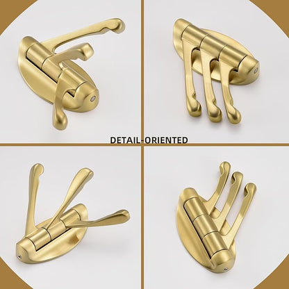Angle Simple Towel Hook Brushed Gold, Metal Folding Swivel Towel Holder, Bathroom Robe Clothes Coat Hook, Home RV Organizer, Screw Mount