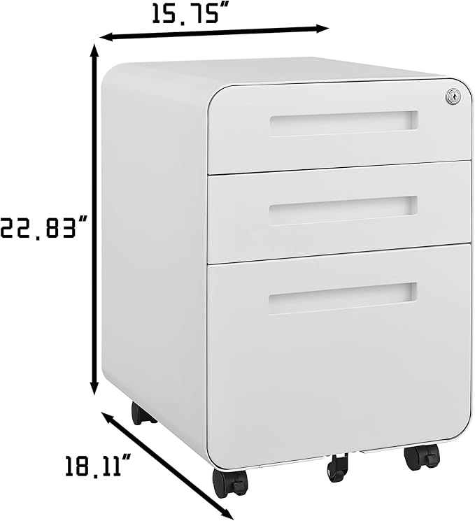 GarveeHome 3 Drawer Mobile File Cabinet with Lock, Under Desk Metal Filing Cabinet for Home Office, Under Desk Storage with 5 Wheels for A4/Letter/Legal Size, Fully Assembled