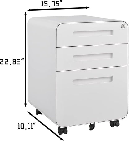 GarveeHome 3 Drawer Mobile File Cabinet with Lock, Under Desk Metal Filing Cabinet for Home Office, Under Desk Storage with 5 Wheels for A4/Letter/Legal Size, Fully Assembled