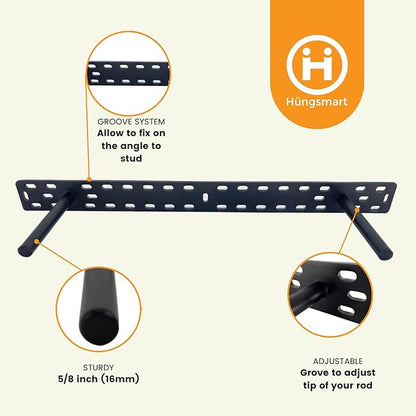 Floating-Shelf Brackets - Heavy Duty Black Steel Hidden Wall Shelves (Backplate: 22 x 2 inch, 4 inch Rod)