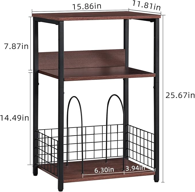 LELELINKY 3 Tier End Table,Record Player Stand with Storage Up to 100 Albums, Turntable Stand for Vinyl, Walnut Couch Nightstand Side Tables for Living Room Bedroom