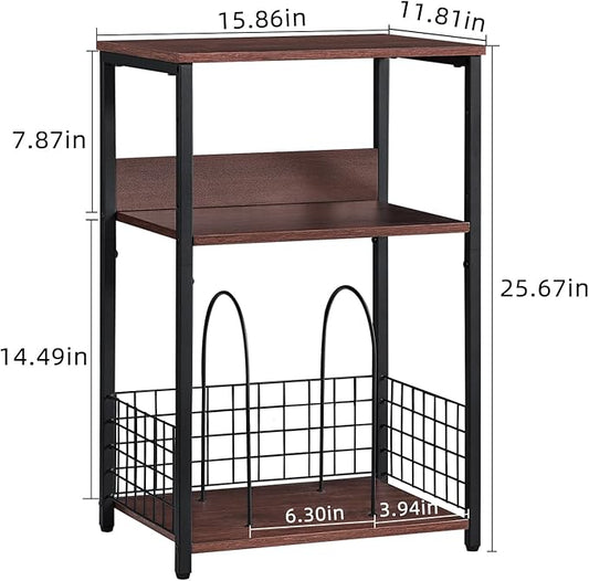 LELELINKY 3 Tier End Table,Record Player Stand with Storage Up to 100 Albums, Turntable Stand for Vinyl, Walnut Couch Nightstand Side Tables for Living Room Bedroom