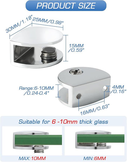 Alise Glass Shelf Bracket Adjustable Shower Brackets,Heavy Duty Rectangle Clamp Holder for 6-10mm Glass Shelves,Wall Mount Clamps Clip Support Hardware Replacement Parts,Polished Chrome 4 Pcs