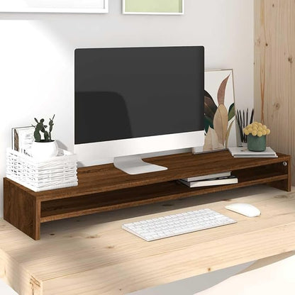 vidaXL Monitor Stand, 2 Tier Desktop Monitor Stand Riser, Storage Desk Organizer, Computer Keyboard Stand, Brown Oak Engineered Wood