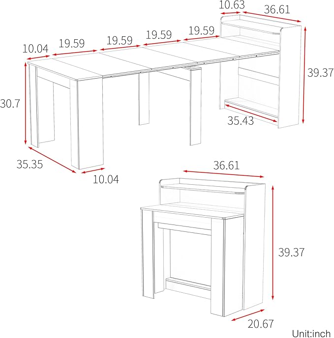 Transformer Table, Folding Console to Large Dining Table, Expandable Dining Table for 2-9 People, Space Saving Extendable Dining Room Furniture, White