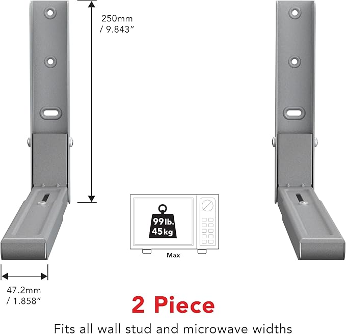 AVF Steel Universal Wall-Mounted Microwave Brackets in Silver (Set of 2)
