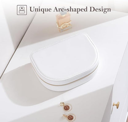 ProCase Travel Size Jewelry Box, Large Portable Seashell-Shaped Jewelry Case, 2 Layer Jewelry Organizer in PU Leather for Women -White