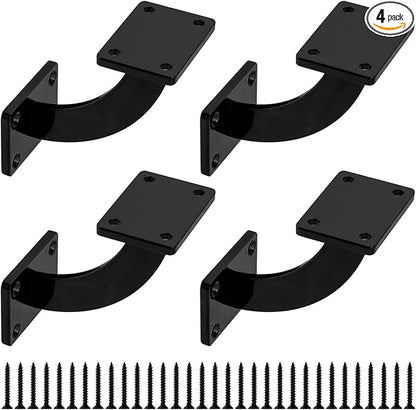 Handrail Brackets, 4 Pcs Heavy Duty Hand Rail Brackets, Black Square Base Handrail Support Hardware Brackets Wall Mounted for Staircase Stair Railing Brackets, with Screws