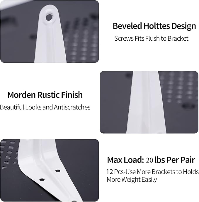 12 Pack Shelf Brackets White Heavy Duty L Brackets Metal Floating Shelf Brackets Hardware Brace Brackets Wall Mount Angle Corner Support for Christmas Shelves Hanging Floating Shelves Brack Wood