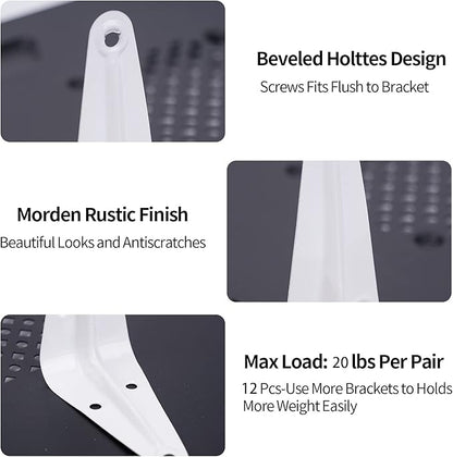 12 Pack Shelf Brackets White Heavy Duty L Brackets Metal Floating Shelf Brackets Hardware Brace Brackets Wall Mount Angle Corner Support for Christmas Shelves Hanging Floating Shelves Brack Wood