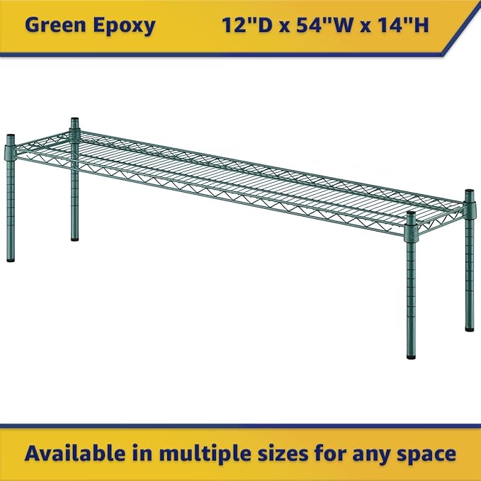 12" x 54" x 14" Green Epoxy Wire Storage Shelf, Dunnage Rack, Commercial 1 Tier Small Shelf
