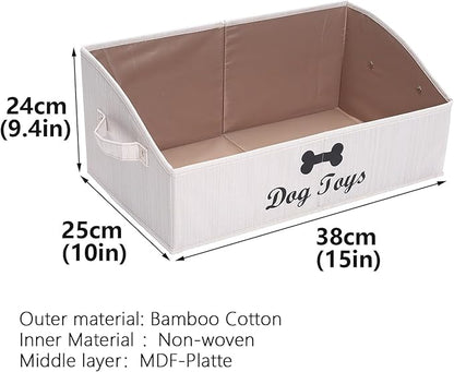 Geyecete 2 Pack Large dog toy bin dog toy box storage box - Foldable Fabric Trapezoid Organizer Boxes with Handle for Dog Toys (Beige-DOG)