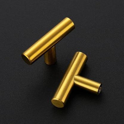 3 Pack Brushed Brass Cabinet Knobs - Kitchen Cabinet Knobs Gold Cabinet Pulls for Kitchen Cabinet Drawer Stainless Steel Dresser Knobs for Cabinet Hardware 2in Length Single Hole T Bar