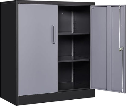 SISESOL Metal Storage Cabinet with Doors and Shelves,Garage Storage Cabinet with Lock,Black Grey Metal Cabinets with Locking Doors,Steel Cupboard for Home,Office,Garage Cabinets 36" H