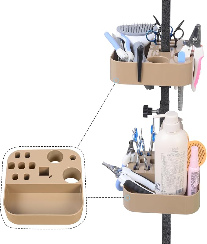 Pet Grooming Organizer for Scissors, Brushes and Tools-Rotatable Multi-Compartment Grooming Arm Stand