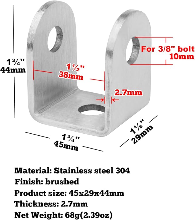 GBGS U Bracket 1-1/2",304 Stainless Steel,10 Pack