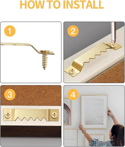 60 Pack Sawtooth Picture Hangers – Small & Heavy-Duty Wall Hanging Kit, 2 Sizes for Photo Frames, Art, Paintings, Canvas Hooks, and Picture Hanging Hardware Gold