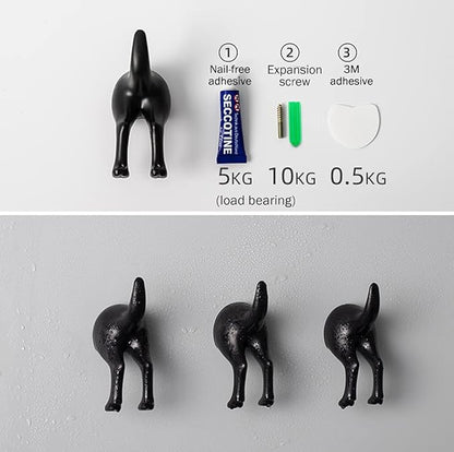 Dog Tail Hooks Set of 2, Wall Mounted Dog Butt Hook Door Hanger, Hat Coat Key Leash Towel Hanger, Key Holder for Wall Rustic Decor Pet Lovers Gifts