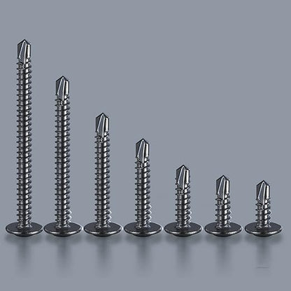 (300 pcs) Wensilon #10×5/8” for Sheet Metal Self-Tapping Screws 410 Black Stainless Steel Truss Head High-Strength Quick Tapping