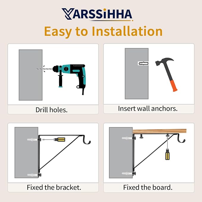 Yarssihha 2 Pack Closet Rod Bracket, 12 x 10.4 Inch Wall Mounted Closet Shelf Bracket, Black Closet Rod Support Bracket with Screws
