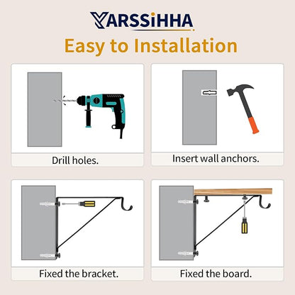 Yarssihha 6 Pack Closet Rod Bracket, 12 x 10.4 Inch Wall Mounted Closet Shelf Bracket, Black Closet Rod Support Bracket with Screws