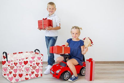 Sanjiaofeng Rectangular Valentine's Day Basket Love Storage Bins,Girls Storage Basket with Handles.Clothers,Books,Kid's Gifts Bins. (Pink Line Love)