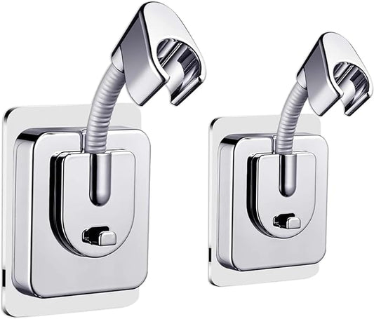 2pcs Shower Head Holder Wall Mount, 360° Adjustable Handheld Holder, No-Drill Strong Adhesive Wand Bracket, Waterproof Shower Handle Holder Fits up to 0.83 Inch, Bathroom Accessories, Chrome