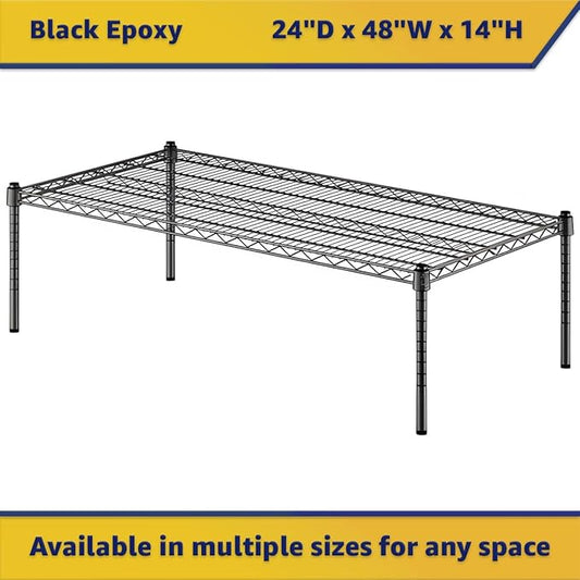 24" x 48" x 14" Black Epoxy Wire Storage Shelf, Dunnage Rack, Commercial 1 Tier Small Shelf