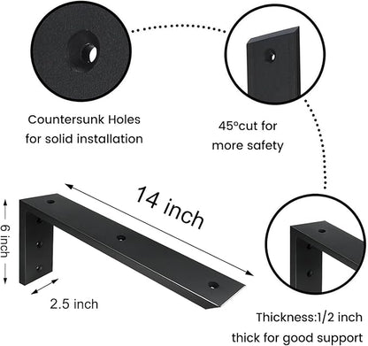 Countertop Support Bracket 4 Pack 14 inch Heavy Duty 1/2" Thick Black Black Granite Countertop Bracket 14"x6"x2.5" Shelf L Bracket Mantel Corbels for Quartz/Granite/Wood/Concret/Laminate Countertops