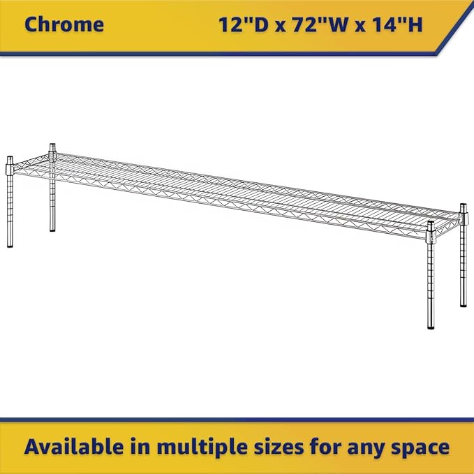 12" x 72" x 14" Chrome Wire Storage Shelf, Dunnage Rack, Commercial 1 Tier Small Shelf