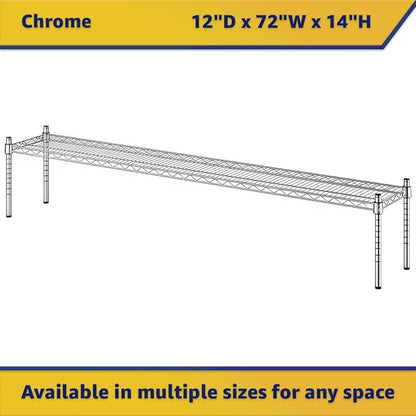 12" x 72" x 14" Chrome Wire Storage Shelf, Dunnage Rack, Commercial 1 Tier Small Shelf
