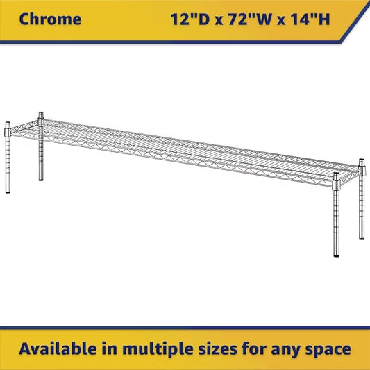 12" x 72" x 14" Chrome Wire Storage Shelf, Dunnage Rack, Commercial 1 Tier Small Shelf