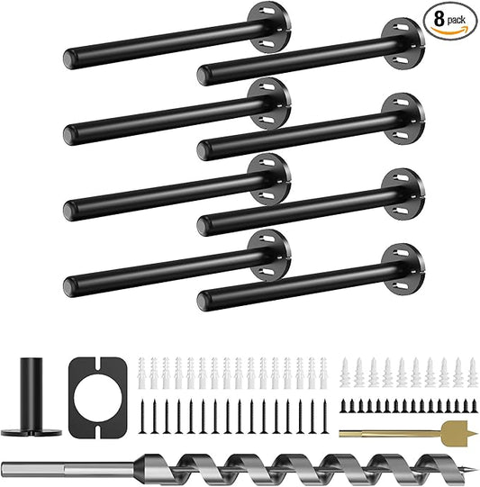 8pcs Wall Shelf Brackets Heavy Duty Floating Shelf Bracket Hidden,Invisible Black Shelving Brackets Decorative Floating Shelf Hardware Heavy Duty,Metal Shelf Support Bracket (8 inch-8pcs)