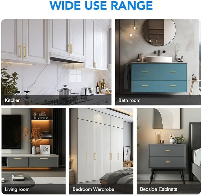 Brushed Brass Cabinet Handles Single Hole Stainless Steel Drawer Pulls for Cabinets, Dresser, Bathroom 20 Pack