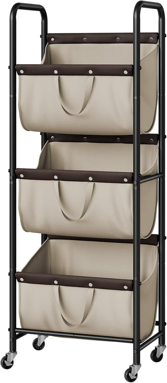 GRANNY SAYS 3 Tier Laundry Sorter, Laundry Basket with Wheels, Laundry Room Organization and Storage, 3 Section Rolling Laundry Cart for Dorm, Bathroom, Bedroom, Closet, Light Khaki