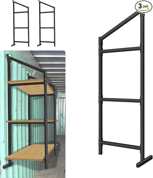 3 Pack Heavy-Duty Shipping Container Shelves with 57"(H) X 18"(W), DIY Adjustable 3-Tier Shipping Container Shelving Brackets, Shipping Container Accessories Universal
