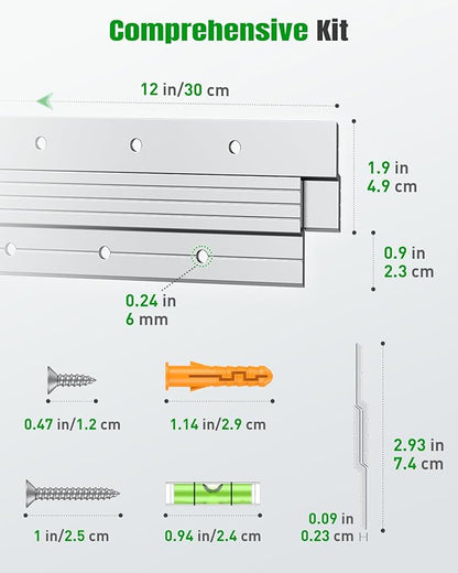 Uniclife 2 Pairs 12 Inch French Cleat Hanger 80 lbs Load Heavy Duty French Cleat Picture Hanger Aluminum Alloy Mirror Hanging Hardware Wall Mounting Bracket Interlocking Z Bar Clip with Bubble Level