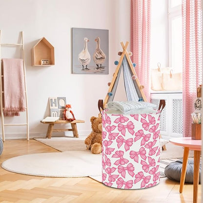 Laundry Hamper,Laundry Basket,Baby Nursery Hamper,Waterproof Storage Bin,Clothes Organizer Basket,Room Decor(Big Bowknot)