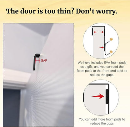 Over The Door Hooks 6 Pack,Door Hooks for Hanging Towels,Clothes,Hats,Bags,Back of Door Towel Hanger with Non-Slip Pads,Fits Doors 0.7-1.5" for Bathroom,Bedroom,Closet(Black)