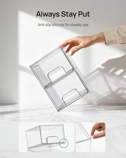 Vtopmart 8 Pack Small Clear Stackable Storage Drawers,Acrylic Bathroom Makeup Organizer,Plastic Storage Bins For Vanity, Undersink, Kitchen Cabinets, Pantry, Home Organization