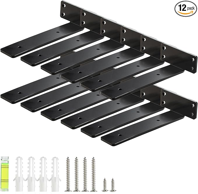HEART ART Floating Shelf Bracket 6 Inch,12 Pack Heavy Duty Shelf Brackets,L Brackets for Shelves Black,6”L x 1.3”H x1.3”W