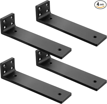 Floating Shelf Brackets 4 inch, Heavy Duty Wall Shelf Bracket 4 Pack for Shelves Support, Hidden Metal L Brackets with Mounting Hardware (1/5'' Thick)