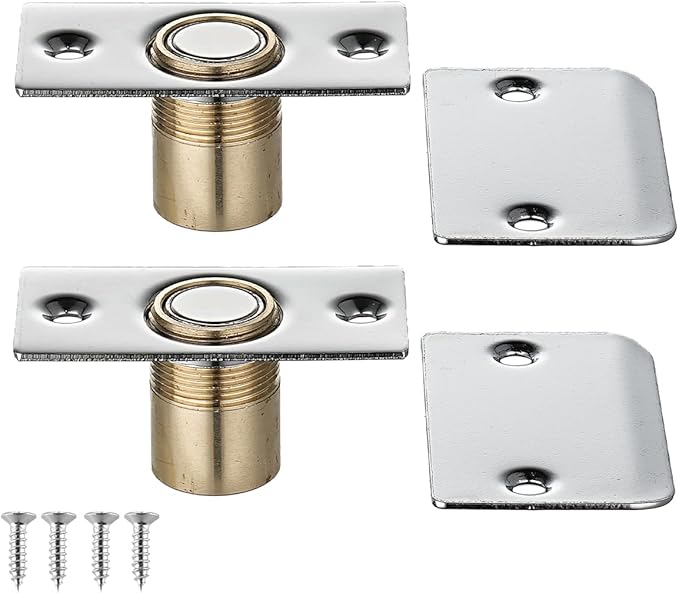 JQK Closet Magnetic Door Ball Catch Hardware, 430 Stainless Steel Catch Adjustable with Strike Plate, Polished Steel Finish 2 Pack, HBC120-BN-P2