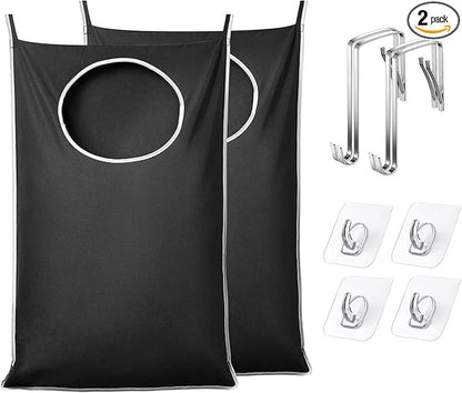KEEPJOY XL 2-Pack Door Hanging Laundry Hamper, Size 36.5X22.5 Inch Door Hamper Bag with Large Opening and Sturdy Hooks for All Family Laundry Storage bag (Black-2Pack)